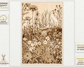PNG Files Made for Laser Engrave | Herbs, Meadow, Flower, Wildflower, Wild Plants, Floral, Spring, Summer, Landscape, Nature, Wall Art
