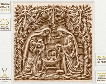 Laser Burn PNG for 3D Illusion Engrave, Laser Ready, Digital Design File, Christmas, Nativity Scene, Religious