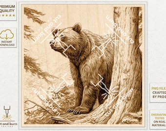 Grizzly Bär Laser Gravur PNG Dateien: Waldszene (Digitaler Download)