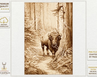 PNG Files Made for Laser Burn | Bison, Buffalo, Native American, WildLife, Forest, Wood, Ethnic, Wilderness, Boho, National Park, Woodland