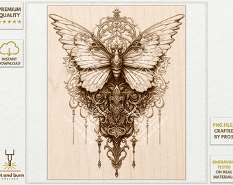 Moth Laser Engrave PNG, Fantasy Butterfly, Laser Burn PNG for 3D Illusion, Jarvis Dithered PNG, Grayscale, Romantic Goth, Dark Romance