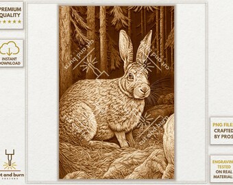 PNG Files Made for Laser Engrave | Hare, Rabbit, WildLife, Landscape, Forest, Wood, Nature, Animals, Woodland, National Park, Wild Life