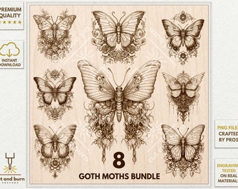 PNG Files to Laser Engrave | Moth, Butterfly, Romatic, Goth, Dark, Romance, Gothic, Art, Boho, Halloween, Floral, Insect, Death, Moon, Luna
