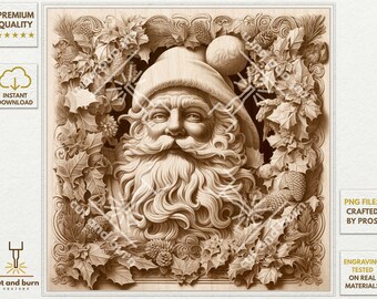 Laser Burn PNG for 3D Illusion Engrave, Laser Ready, Digital Design File, Christmas, Santa Claus, Xmas Decor