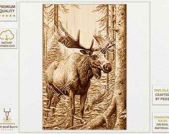 PNG Files Made for Laser Engrave | Moose, Alaska, Elk, WildLife, Forest, Wood, Ethnic, Boho, National Park, Woodland, Northern Exposure