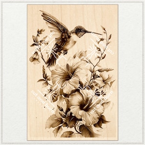 PNG-Dateien für die Lasergravur gemacht | Kolibri, Vogel, Hibiskus, Kolibri, Blume, Pflanze, Vogelkunst, Tier, Botanischer, vertikaler Dekor