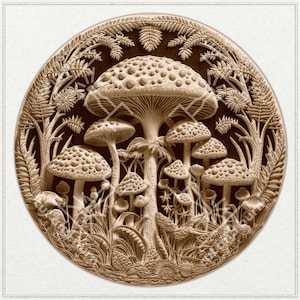 Laser Burn Mushrooms PNG for 3D Illusion Engrave, Laser Ready, Digital Design File, Toadstool Wall Art, Fungus Ornament