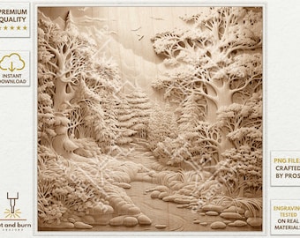 Laserbrandbestanden voor 3D-illusiegraveren, laserklaar, digitaal ontwerpbestand PNG, winterboslandschap