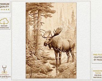 PNG Files Made for Laser Engrave | Moose, Elk, WildLife, Forest, Wood, Ethnic, Boho, National Park, Lake, River, Alaska, Northern, Woodland
