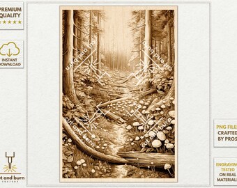 Image Files Ready for Laser Engrave | Path, Trail, Forest, Mountains, Trees, Fungi, Wood, Nature, Landscape, Mushrooms, National Park, Wild