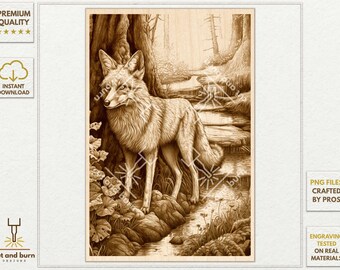 PNG Files Made for Laser Engrave | Fox, Red Fox, WildLife, Landscape, Forest, Wood, Nature, Ethnic, Tree, Wild Animal, Boho, Woodland Stream