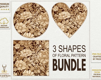 PNG Files Made for Laser Engrave | Bundle of Floral Design Pattern, Square, Round, Heart, Flowers, Mother's Day, Valentine, Grandma's Day