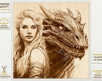 Dragon Rider Woman PNG Files for Laser Engrave