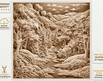 Bosque de archivos de grabación láser para grabado de ilusión 3D, listo para láser, archivo de diseño digital PNG, paisaje del bosque de invierno