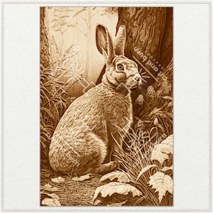 PNG-Dateien für die Lasergravur gemacht | Bild von Hase, Kaninchen, Wildtiere, Landschaft, Wald, Holz, Natur, Ethnic, Bäume, Wandkunst, Woodland