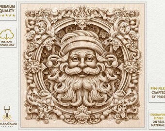 Laser Burn PNG for 3D Illusion Engrave, Laser Ready, Digital Design File, Christmas, Santa Claus, Xmas