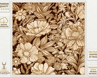PNG Files Made for Laser Engrave | Floral Pattern, Square Floral Desing, Flowers, Decor, Wildflower, Paeony Spring, Summer, Nature, Wall Art