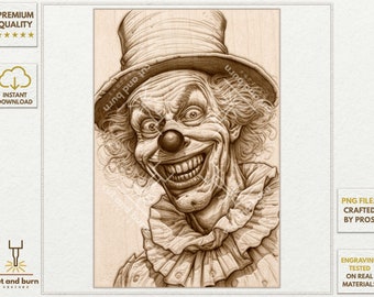 Scary Clown, Horror Circus, Laser Burn PNG for 3D Illusion Engrave, Horror file, Halloween, Haunted, Scare, IT,  Fear, Nightmare, Scaring