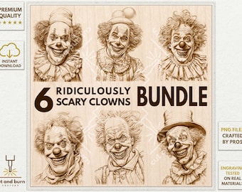 PNG Files to Laser Engrave | Clown, Circus, Scary, Horror, Creepy, Stalker, Darkside, IT, Terror, Nightmare, Halloween, Disturbing, Savage