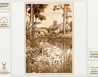 Picture File Made for Laser Engrave | Lake, Pond, Water in Forest, Trees, Woodland, Wood Landscape, Swamp, Marsh, Nature Wall Art, Wild Life