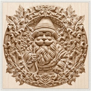 Arquivo PNG de gravação de laser de Natal para gravação de ilusão 3D, pronto para laser, arquivo de design digital, gnomo de Natal, Papai Noel, decoração redonda de Natal