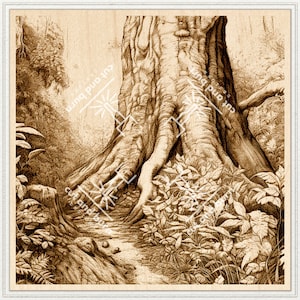 Fichiers image conçus pour la gravure laser | Vieux grand arbre, racines, chêne, forêt, bois, nature, parc national, monument, région boisée, art mural quadratique