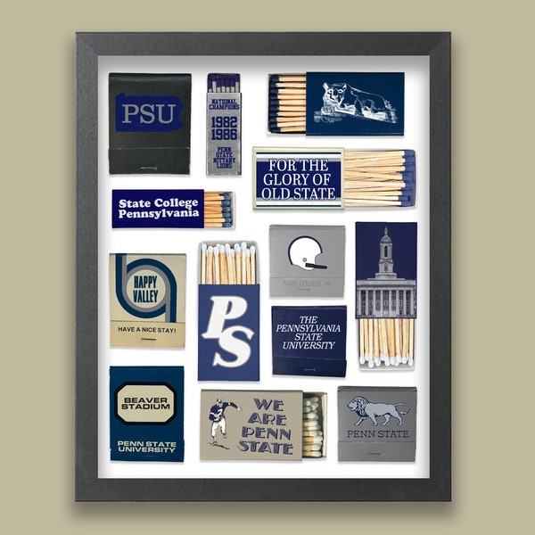 Penn State University Matchbox Collage - Vintage PSU Framed Print