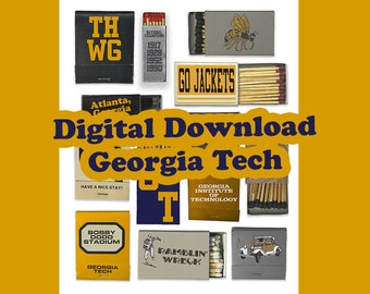 Georgia Tech Matchbox Collage - Vintage Atlanta Print PNG Download - White