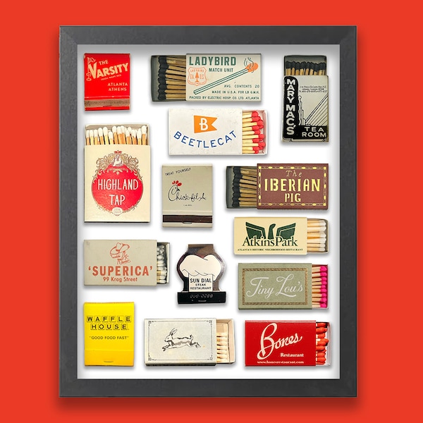 Atlanta Eats Matchbox Collage - Vintage Atlanta Framed Restaurants Print - Makes for a great gift