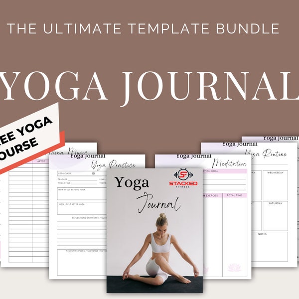 Yoga Journal Template Bundle | Pose Log | Meditation Tracker | Video Course | Gratitude Mindfulness Progress Tracker Digital Download