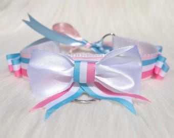 Trans Pride Petplay Halsband - Welpen oder Kätzchen Spielhalsband, D-Ring-Halsband, verstellbares Bondage-Halsband, süßes Kink Accessoire von PawXCore