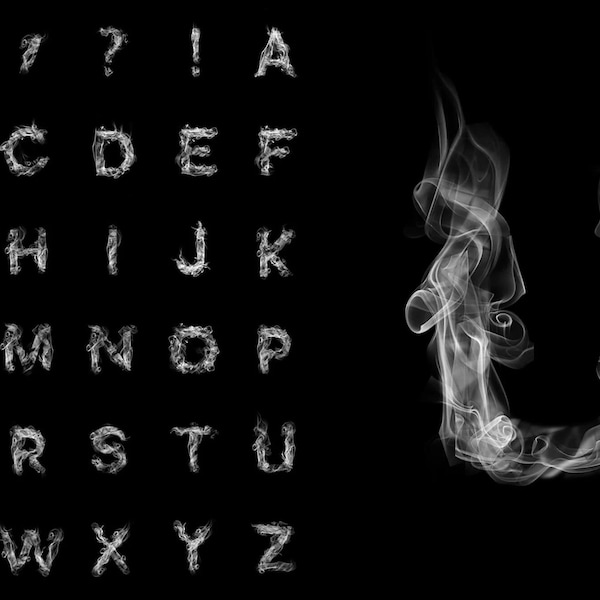 Smoke Alphabet Letters, Smoking Alphabet, Set of Letters in Smoke, Smoking Latin Alphabet, Smoke Letters, Smoke typeface, Smoke Typography
