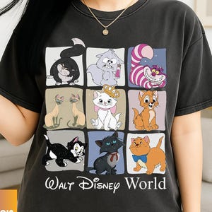 Disney Cats T-Shirt, Cartoon Kitty Character Tee, Aristocats Cheshire Marie Figaro Shirt, Cute Animal Graphic Top, Pepper Color Tee