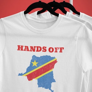 Camiseta "Manos Fuera del Congo", "Liberen al Congo", "Apoyen a la República Democrática del Congo", "Bandera del Congo"
