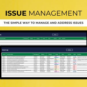 Puede incluir: Una captura de pantalla de una pantalla de computadora que muestra una hoja de cálculo con un encabezado verde y texto negro. La hoja de cálculo se titula "Registro de problemas" y contiene columnas para ID del problema, Descripción del problema, Fecha de informe, Informante, Categoría, Prioridad, Propietario, Fecha límite, Estado, Resolución y Notas. La hoja de cálculo se utiliza para rastrear y administrar problemas.