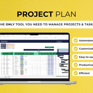 Automated Project Management Gantt Chart | Project Planner | Project Timeline | Task Tracker | Business Template | Manage Project Deadlines