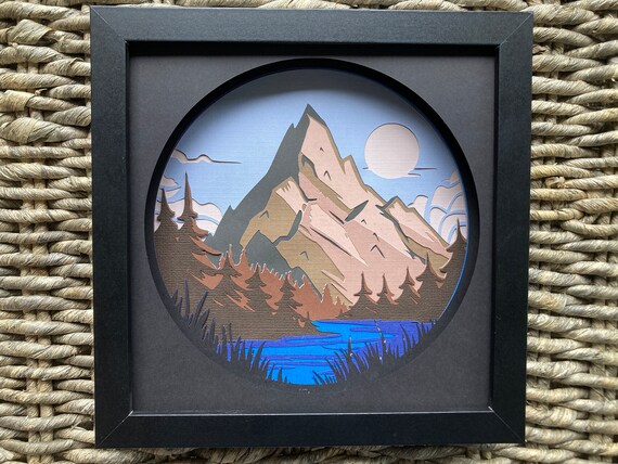 Mountain Sunset Wall Art: Alpine Stream Layered Paper Shadow Box