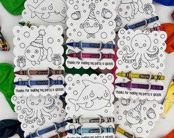 Ocean Coloring Party Favors with Crayons: Under the Sea Birthday with Shark, Fish, Octopus