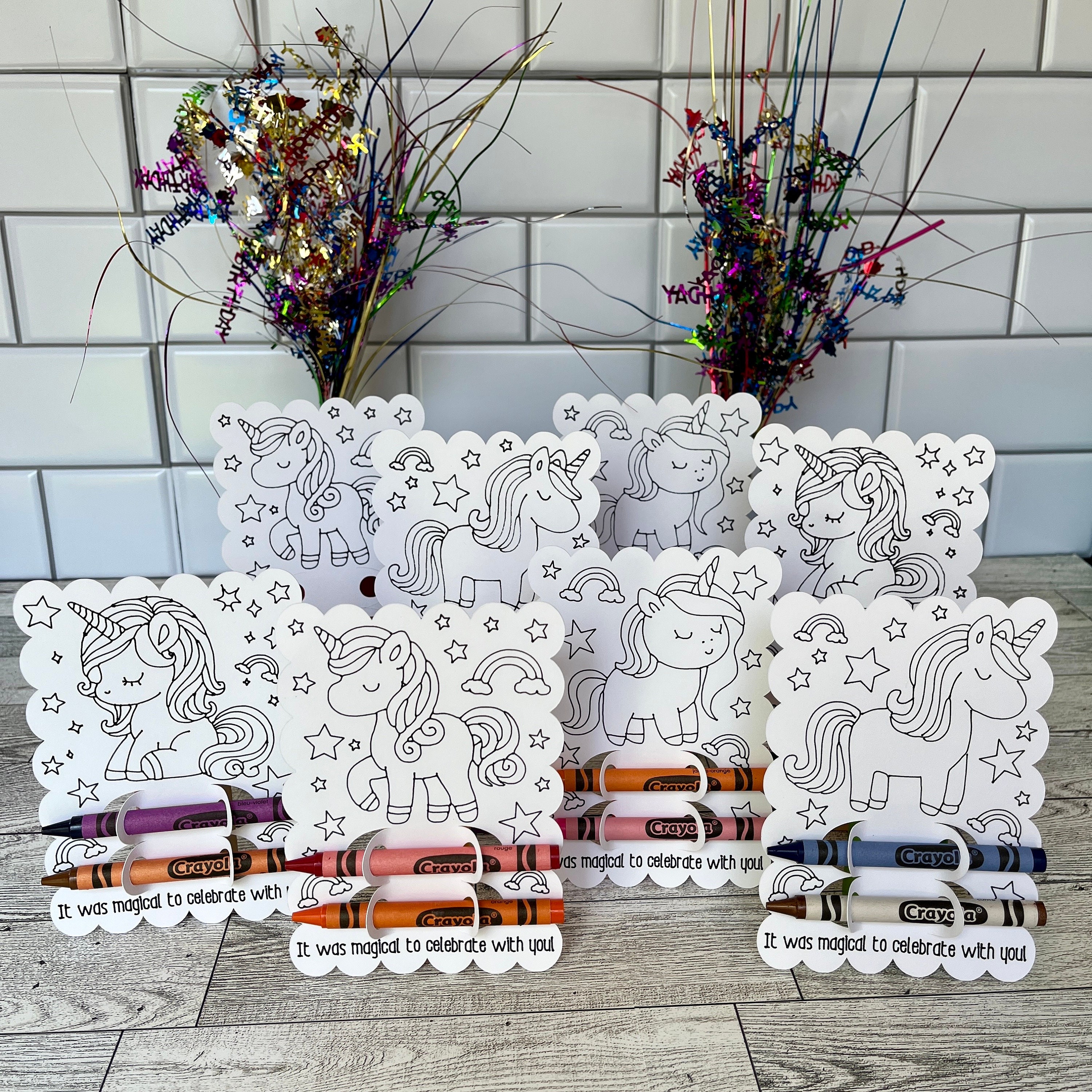 Unicorn Party Favor, Unicorn Coloring Sheets, Rainbow Birthday Party Favor for Girl, Unicorn Coloring Cards with Crayons for Birthday Party