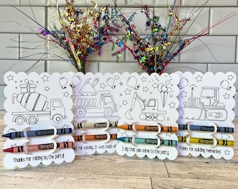 Construction Party Favor, Construction Party for Boy, Birthday Party Favor for Girl, Kids Construction Vehicle Coloring Cards