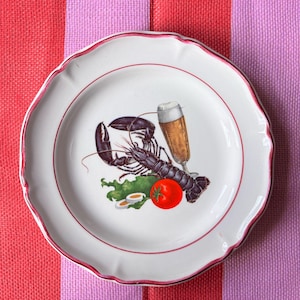 Vintage Food and Fish Themed Appetizer Hors D'oeuvre Luncheon Dessert Plate Set, retro, fun, whimsy