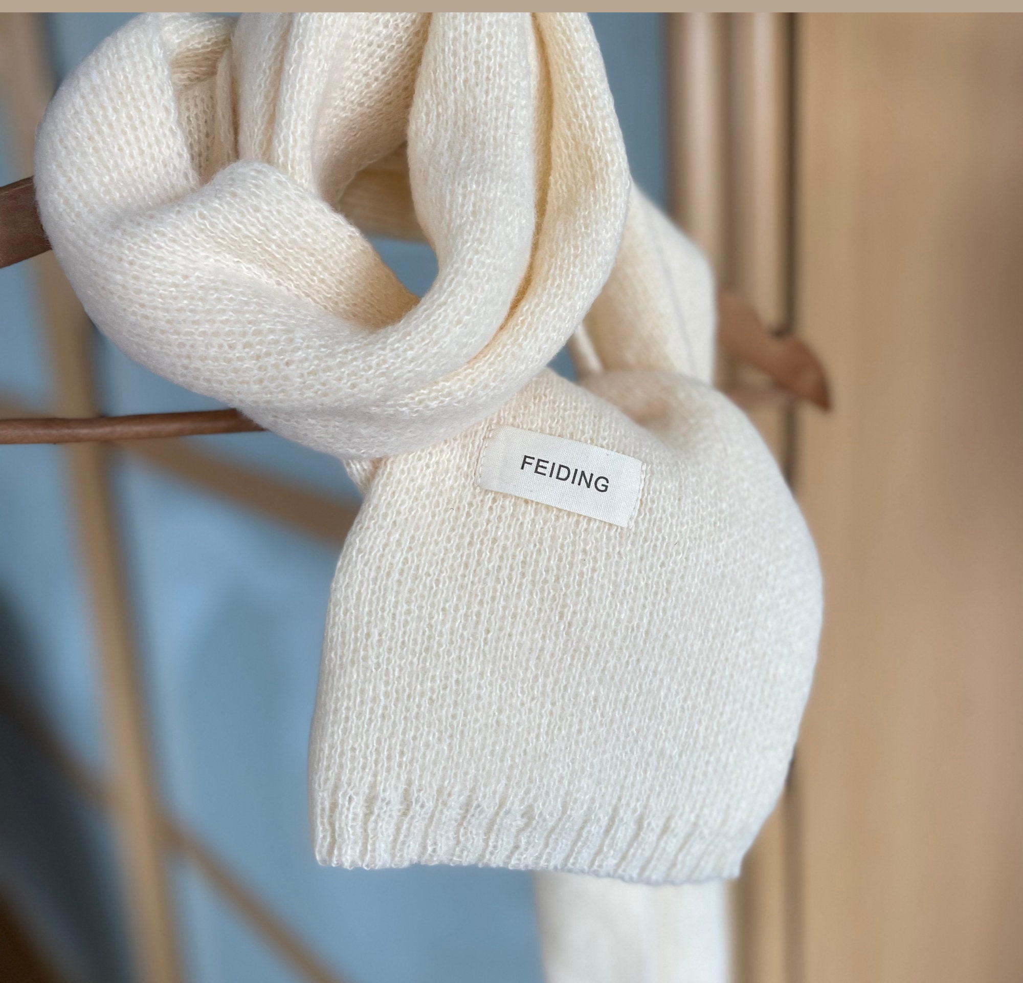 Soft Knitted Women's Scarf in a Gift Box With a Cute Handmade Doll