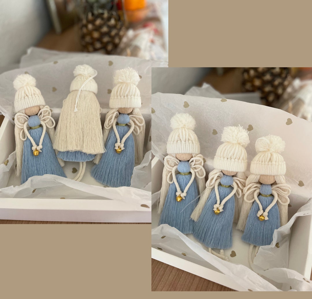 Handmade Macrame Dolls 3 Pieces Christmas Tree Decorations Ornaments ...