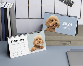 Aangepaste hondenkalender 2024, aangepaste 2024 kalender, hondeneigenaar cadeau, aangepaste hondencadeaus, gepersonaliseerde hondencadeau, kalender 2024, bureaukalender 2024