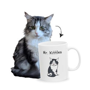Custom Cat Portrait Mug, Custom Cat Face Mug, Cat Coffee Mug Gift, Cat Owner Gift, Personalize Cat Mug Gift, Cat Cartoon Custom, Cat Sketch