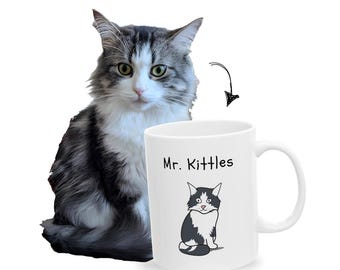 Custom Cat Portrait Mug, Custom Cat Face Mug, Cat Coffee Mug Gift, Cat Owner Gift, Personalize Cat Mug Gift, Cat Cartoon Custom, Cat Sketch