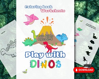 Dinosaurus kleur-/activiteitenboek voor kinderen | 50+ pagina's met leuke werkbladen, doolhoven, zoek de verschillen, tellen voor kleuters en kleuters