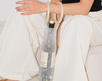 Crystal Wine Bag, Rhinestone Carrier with Decorative Design