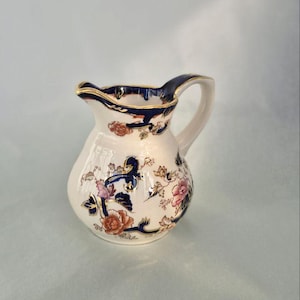 Mason&#39;s Ironstone Pottery Jug - Blue Mandalay Pattern, Printed and Hand Painted, Vintage, 10.5 cm