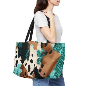 Animal Print Turquoise Weekender Travel Tote Bag